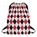 Red Black And White Argyle Pattern Print Drawstring Backpack