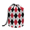 Red Black And White Argyle Pattern Print Drawstring Makeup Bag