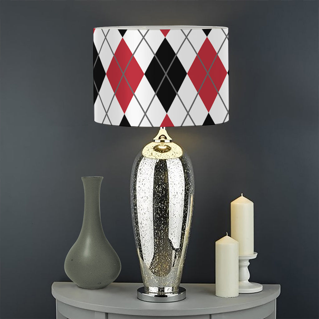 Red Black And White Argyle Pattern Print Drum Lamp Shade