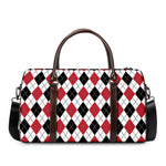 Red Black And White Argyle Pattern Print Duffle Bag