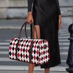 Red Black And White Argyle Pattern Print Duffle Bag