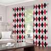 Red Black And White Argyle Pattern Print Extra Wide Grommet Curtains