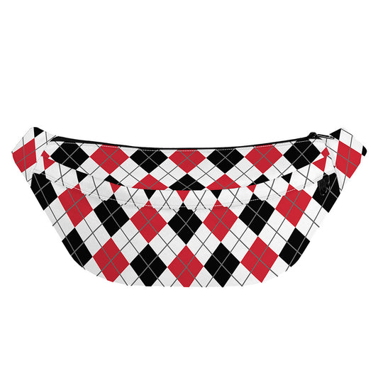Red Black And White Argyle Pattern Print Fanny Pack