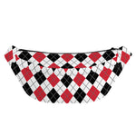 Red Black And White Argyle Pattern Print Fanny Pack
