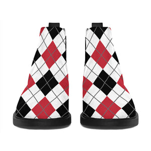 Red Black And White Argyle Pattern Print Flat Ankle Boots