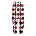 Red Black And White Argyle Pattern Print Fleece Lined Knit Pants