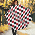 Red Black And White Argyle Pattern Print Foldable Umbrella