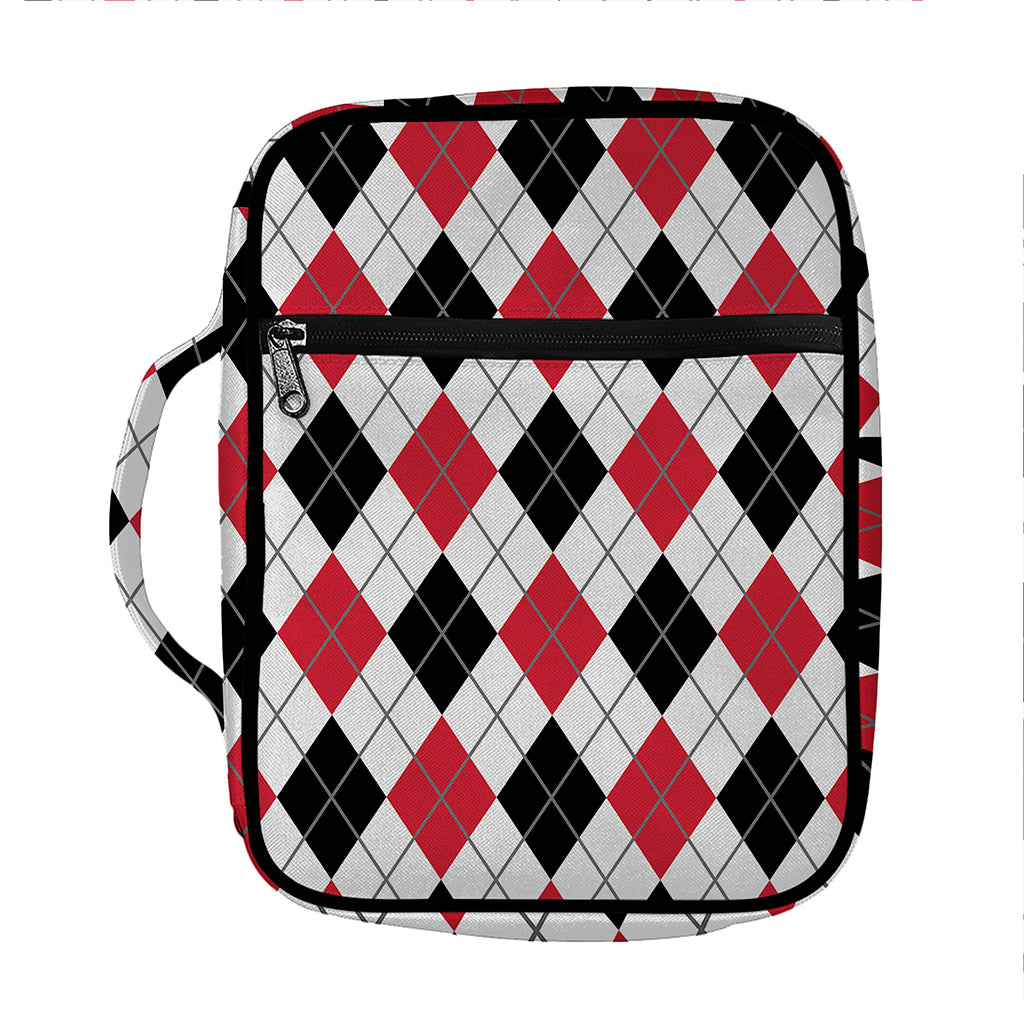 Red Black And White Argyle Pattern Print Front Pocket Bible Bag