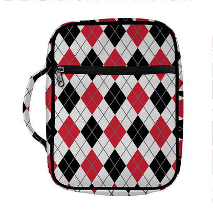 Red Black And White Argyle Pattern Print Front Pocket Bible Bag