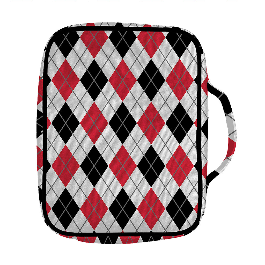 Red Black And White Argyle Pattern Print Front Pocket Bible Bag