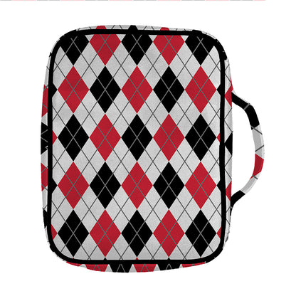 Red Black And White Argyle Pattern Print Front Pocket Bible Bag