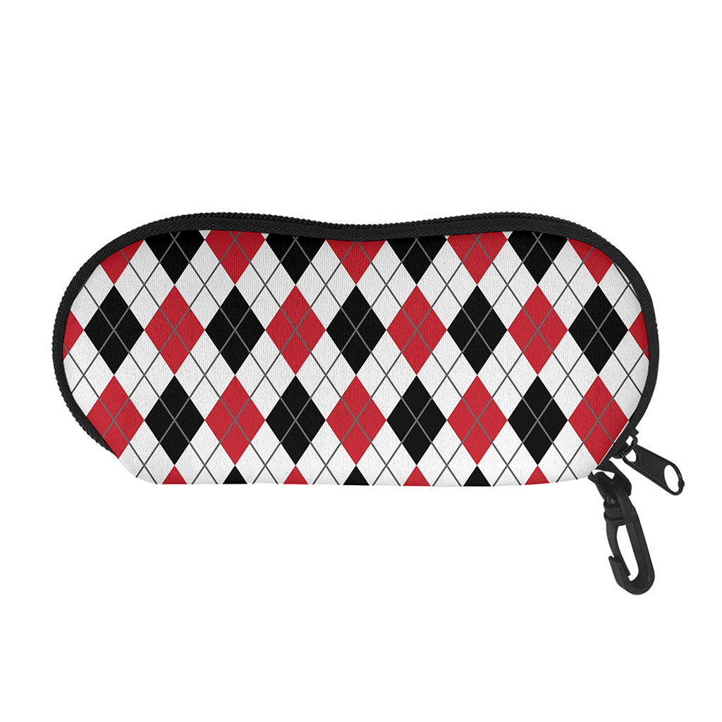 Red Black And White Argyle Pattern Print Glasses Case