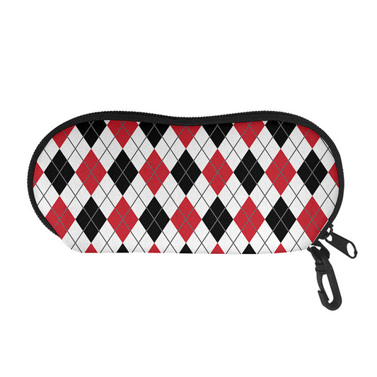 Red Black And White Argyle Pattern Print Glasses Case