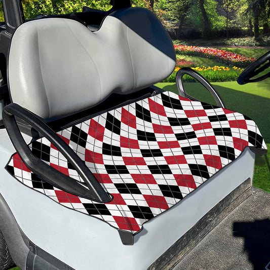 Red Black And White Argyle Pattern Print Golf Cart Seat Cover