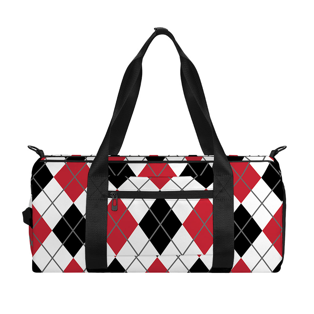 Red Black And White Argyle Pattern Print Gym Bag