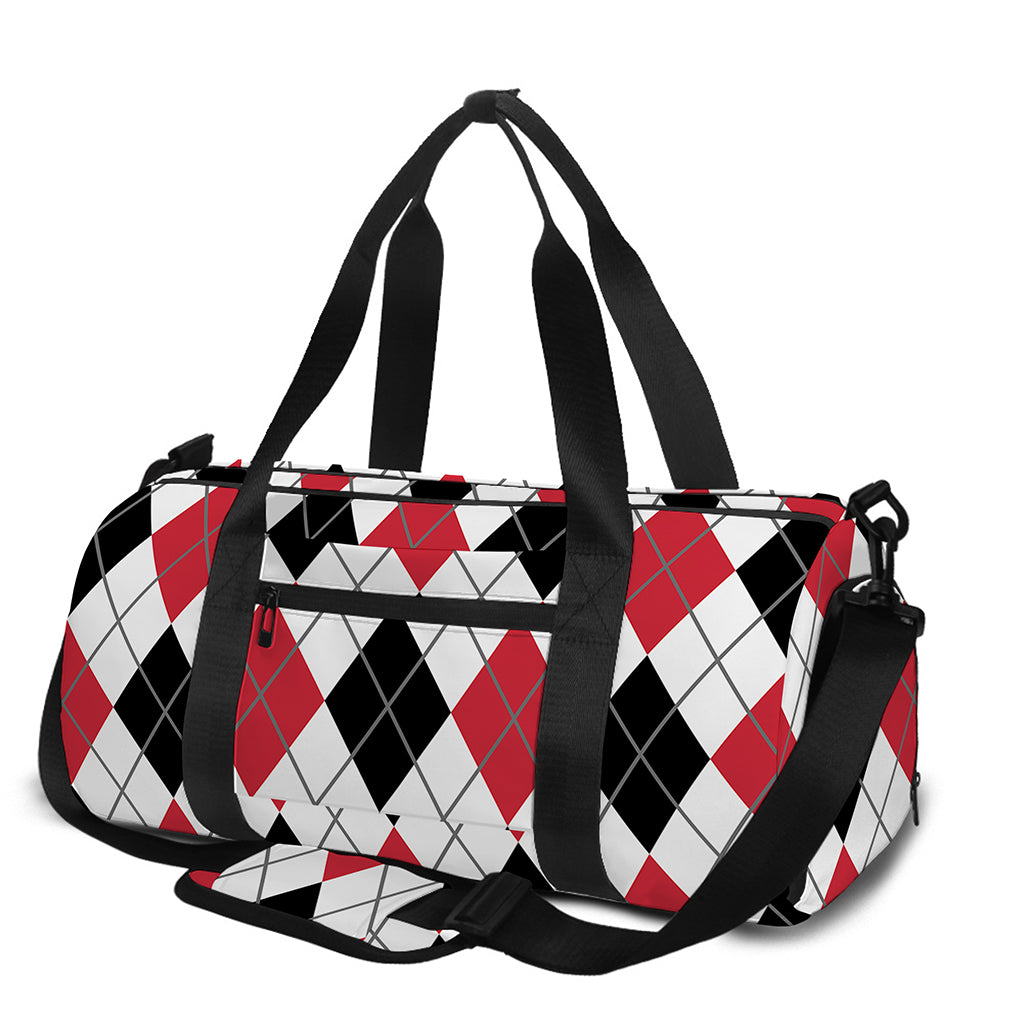 Red Black And White Argyle Pattern Print Gym Bag