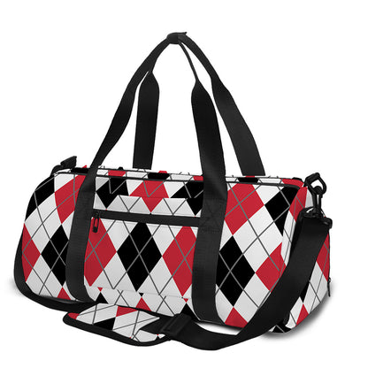 Red Black And White Argyle Pattern Print Gym Bag