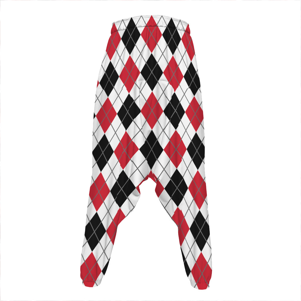 Red Black And White Argyle Pattern Print Hammer Pants