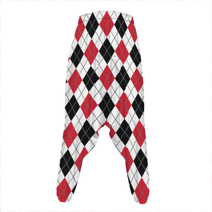 Red Black And White Argyle Pattern Print Hammer Pants
