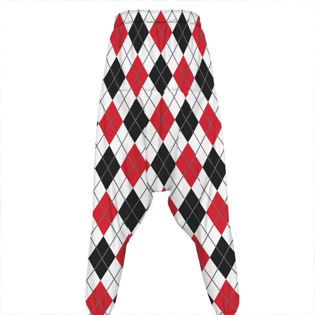 Red Black And White Argyle Pattern Print Hammer Pants