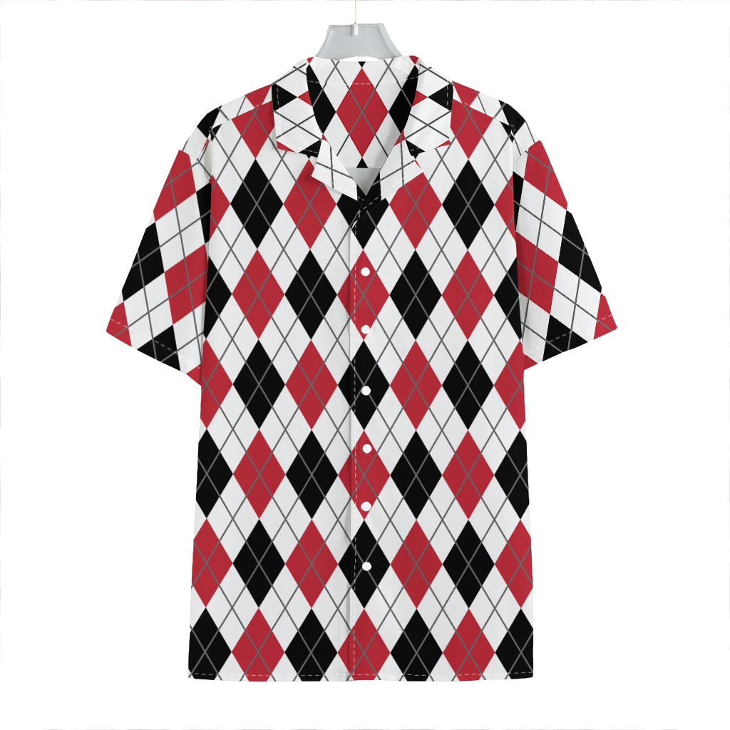 Red Black And White Argyle Pattern Print Hawaiian Shirt