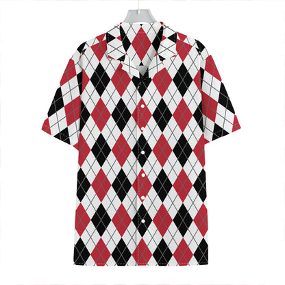 Red Black And White Argyle Pattern Print Hawaiian Shirt