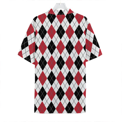 Red Black And White Argyle Pattern Print Hawaiian Shirt