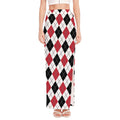 Red Black And White Argyle Pattern Print High Slit Maxi Skirt