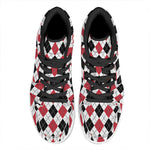 Red Black And White Argyle Pattern Print High Top Leather Sneakers