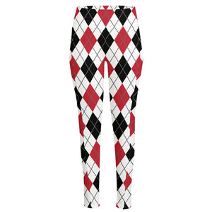 Red Black And White Argyle Pattern Print High-Waisted Pocket Leggings