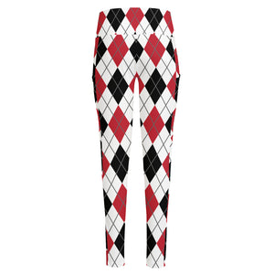 Red Black And White Argyle Pattern Print High-Waisted Pocket Leggings