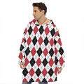 Red Black And White Argyle Pattern Print Hoodie Blanket
