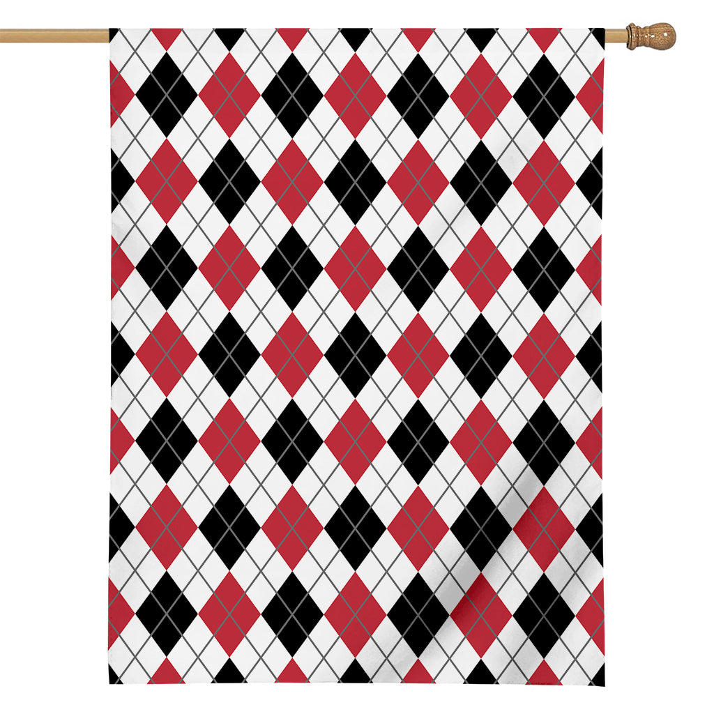 Red Black And White Argyle Pattern Print House Flag