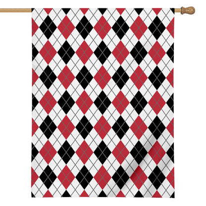 Red Black And White Argyle Pattern Print House Flag