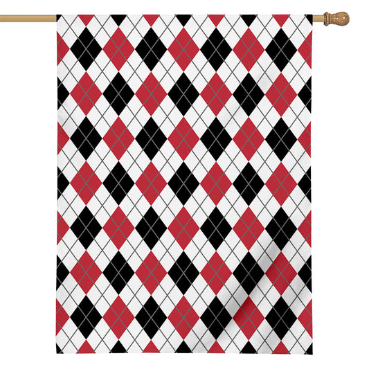 Red Black And White Argyle Pattern Print House Flag