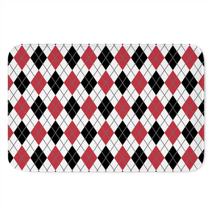 Red Black And White Argyle Pattern Print Indoor Door Mat