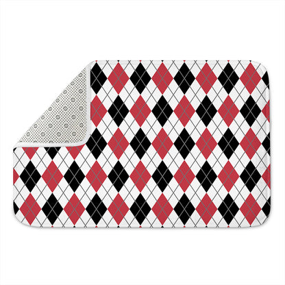 Red Black And White Argyle Pattern Print Indoor Door Mat