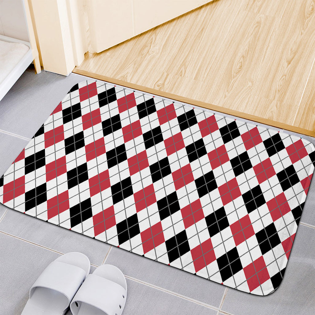 Red Black And White Argyle Pattern Print Indoor Door Mat