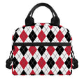 Red Black And White Argyle Pattern Print Insulated Lunch Bag