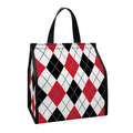 Red Black And White Argyle Pattern Print Insulated Lunch Tote