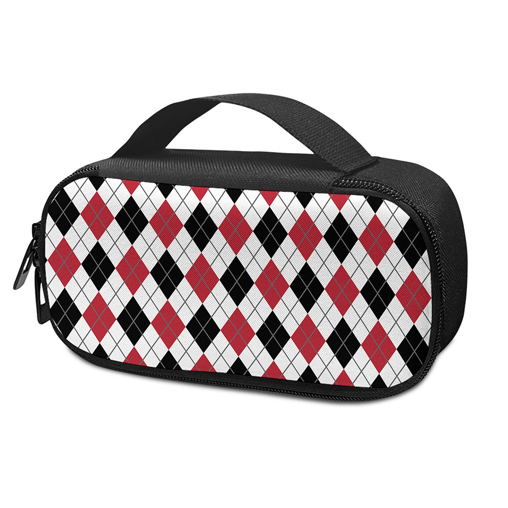 Red Black And White Argyle Pattern Print Insulin Cooler Travel Case