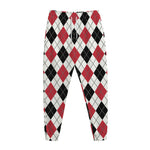 Red Black And White Argyle Pattern Print Jogger Pants