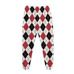 Red Black And White Argyle Pattern Print Jogger Pants