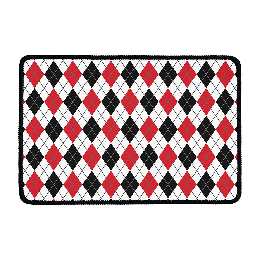Red Black And White Argyle Pattern Print Kitchen Mat