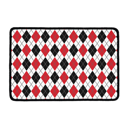 Red Black And White Argyle Pattern Print Kitchen Mat