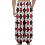 Red Black And White Argyle Pattern Print Lantern Pants