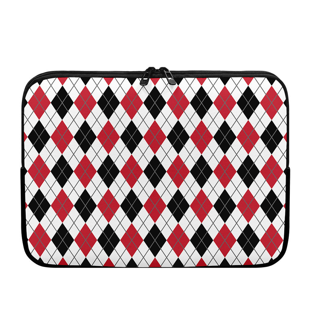 Red Black And White Argyle Pattern Print Laptop Sleeve