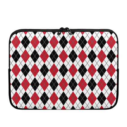 Red Black And White Argyle Pattern Print Laptop Sleeve