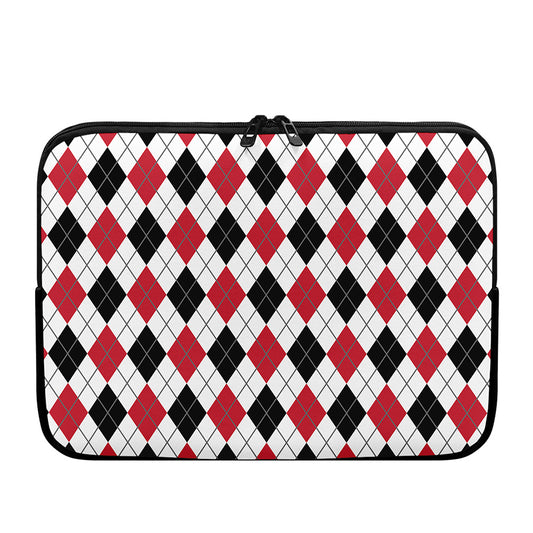 Red Black And White Argyle Pattern Print Laptop Sleeve
