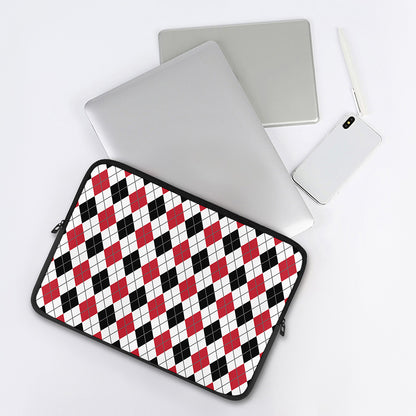 Red Black And White Argyle Pattern Print Laptop Sleeve